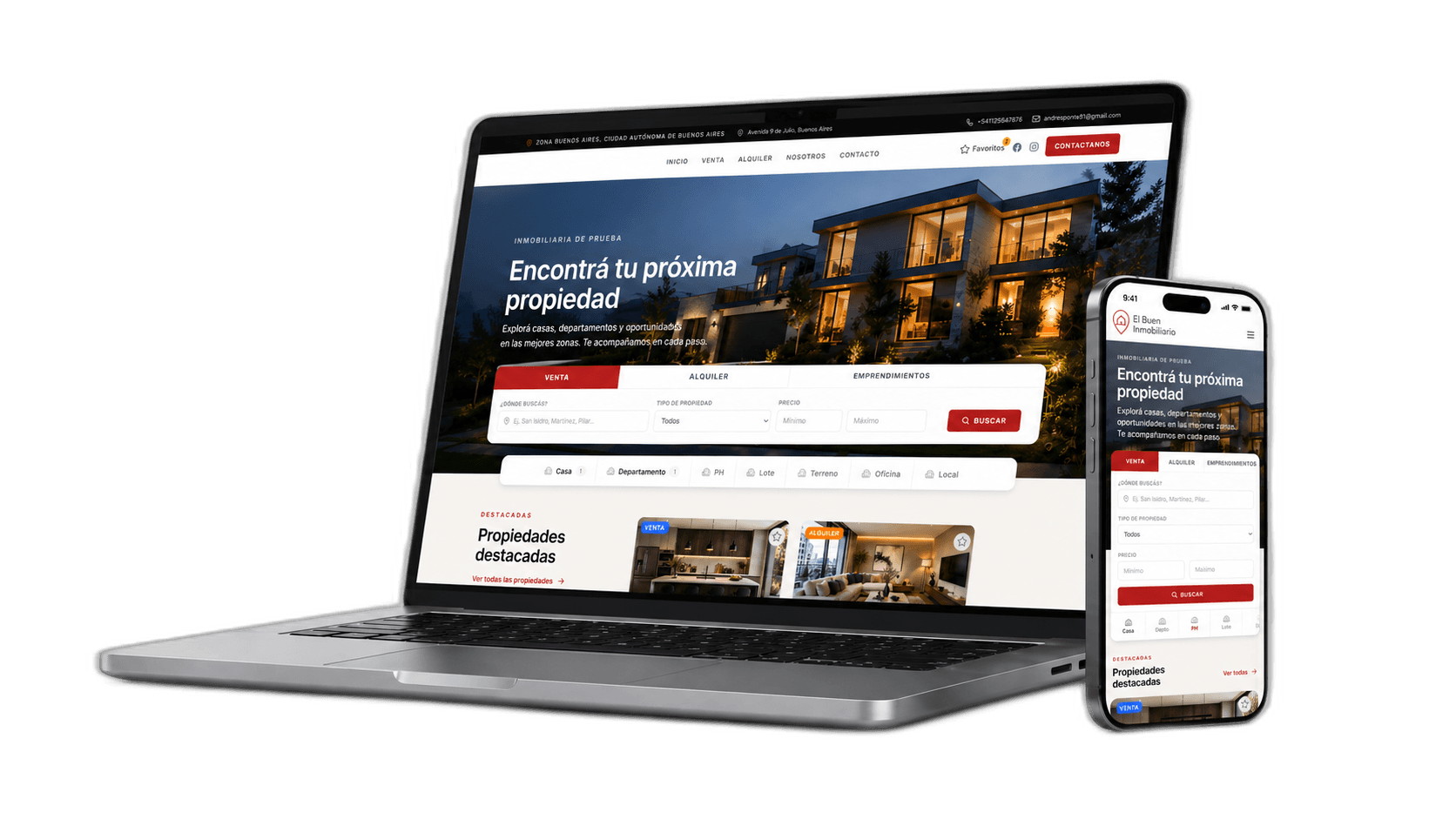 Panel de gestión de BuenProp con listado de propiedades